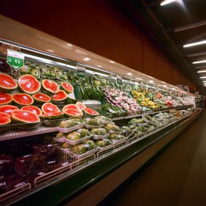 Fruits and vegetables at supermarket